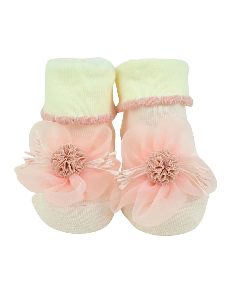 Stylish 3D Floral Accent Ankle Socks for Baby Girls - Pink -  Front View