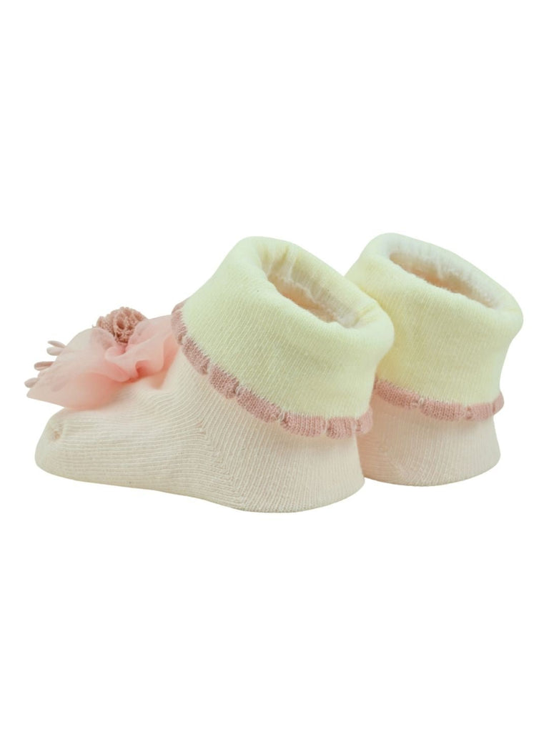 Stylish 3D Floral Accent Ankle Socks for Baby Girls - Pink -  Back View