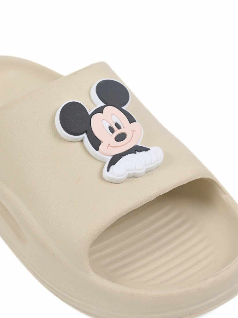 Stylish & Fun Mickey Mouse Character Charm Slides for Boys Beige - Close Up View