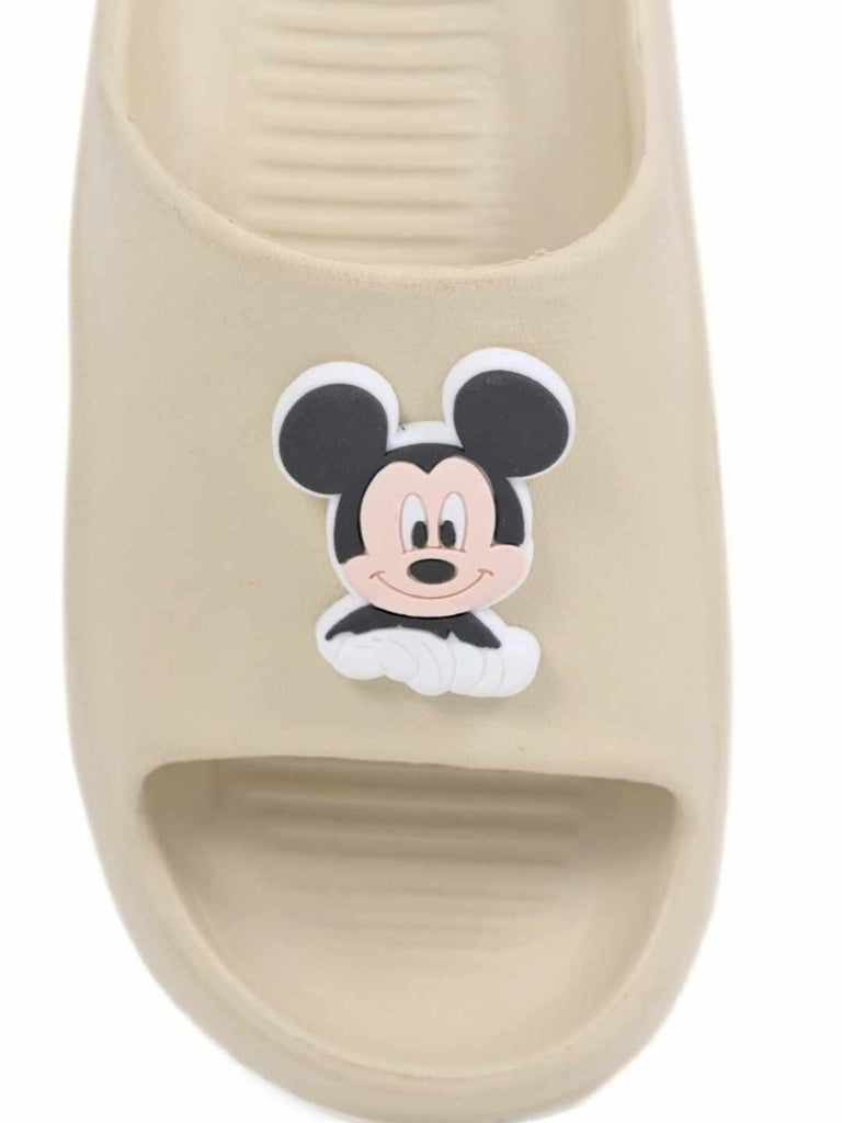 Stylish & Fun Mickey Mouse Character Charm Slides for Boys Beige - Front  Zoom View