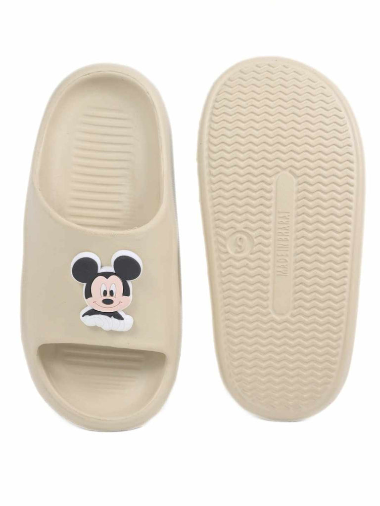 Stylish & Fun Mickey Mouse Character Charm Slides for Boys Beige - Front & Back View