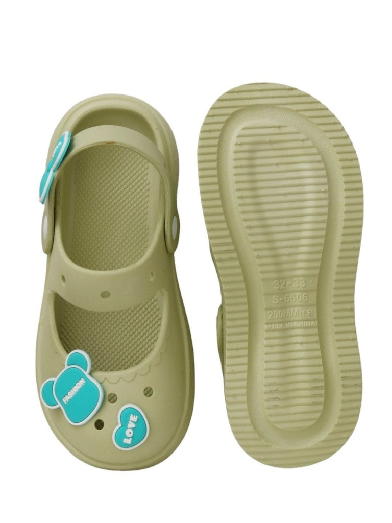 Stylish_Green_Sandals_with_Love_and_Fashion_Motifs_for_Girls- front & back view