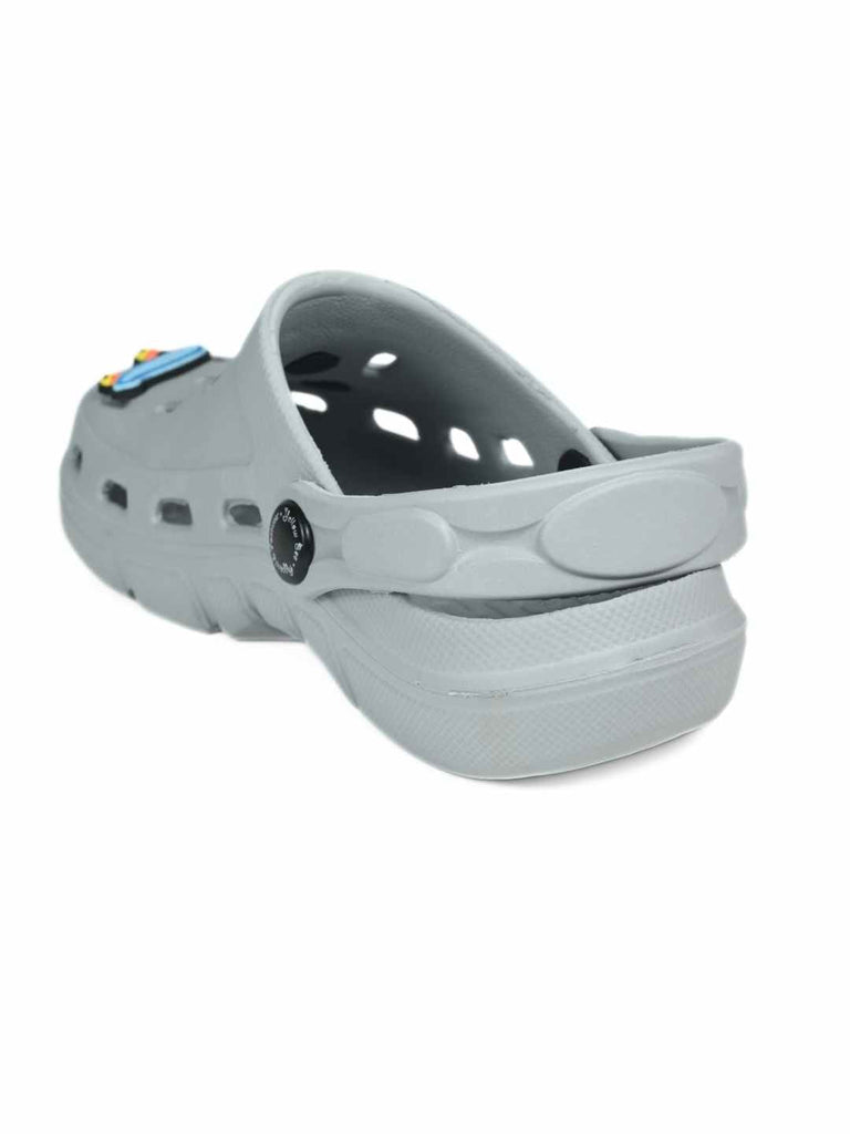 Stylish Grey Clogs with skateboard, Boxing Gloves & Love Charm for Boys-Back  view