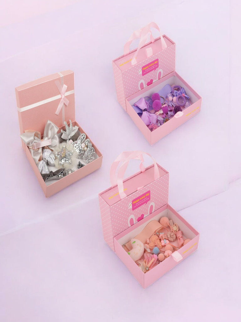 Stylish Hair Clip Box Set for Girls- Pack of 3, Peach, Silver & Purple