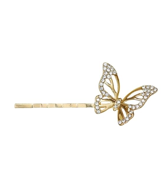 Yellow Bee golden butterfly hair clip with stone studs, showcasing elegant design.