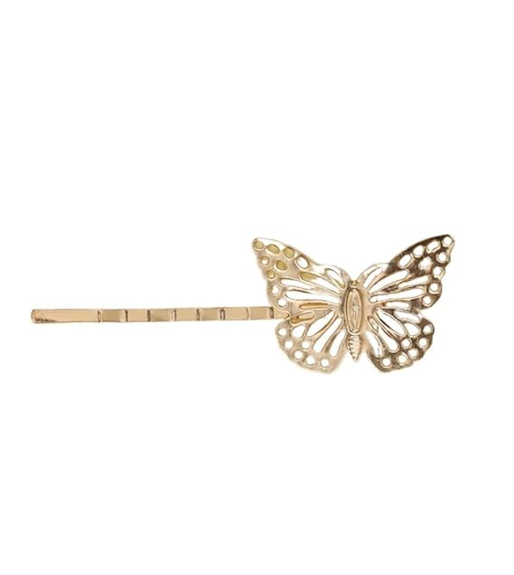 Back View Of Yellow Bee golden butterfly hair clip with stone studs, showcasing elegant design.