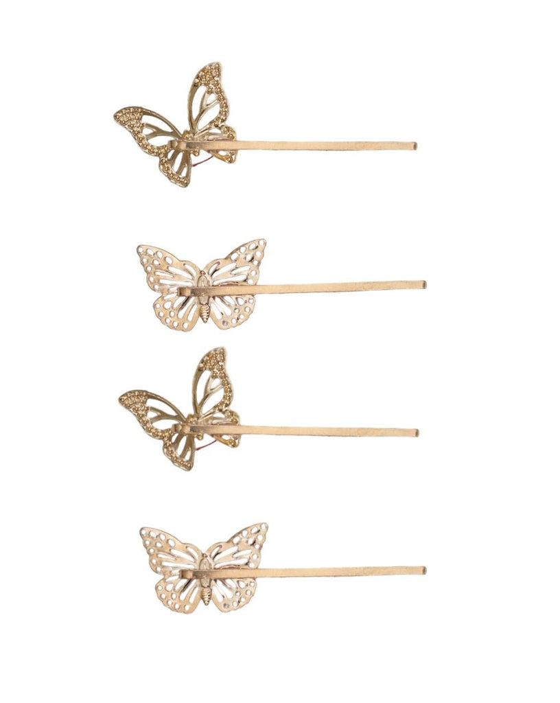 Yellow Bee golden butterfly hair clip set with stone studs, showcasing elegant design.
