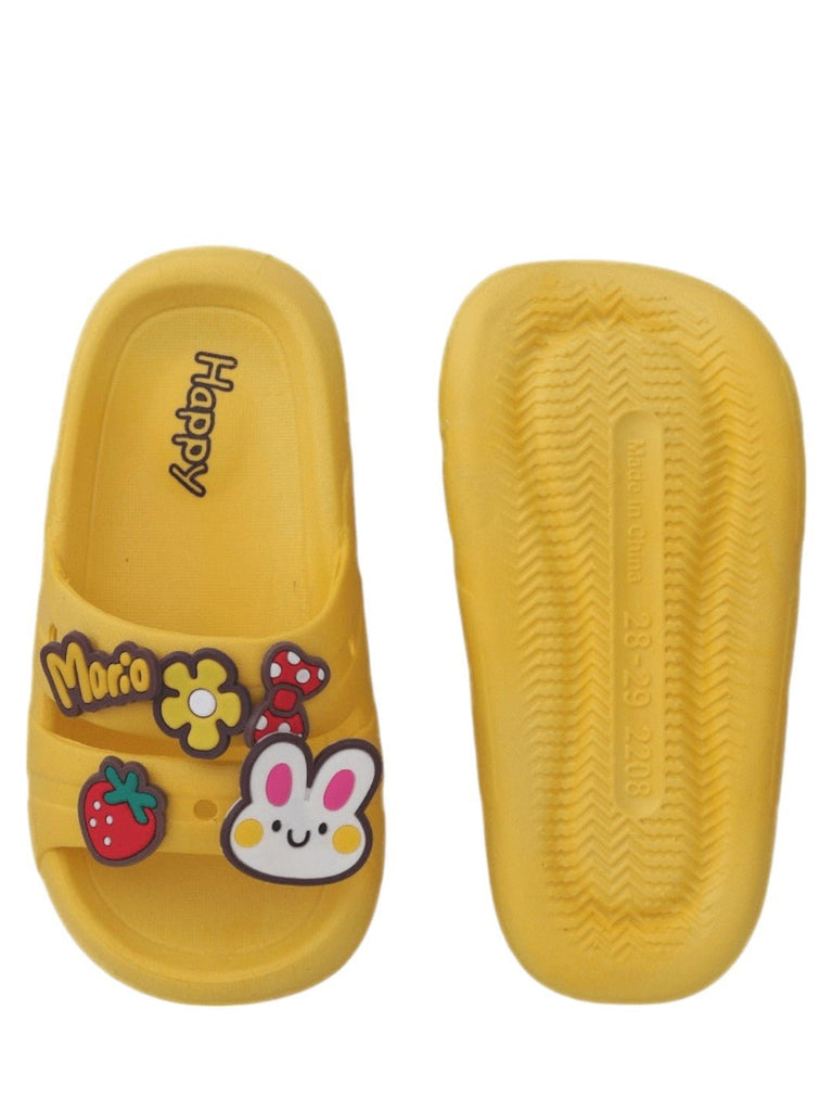 Sunny Meadow Yellow Slides - Whimsical Garden Motifs for Joyful Steps-Front & Back View