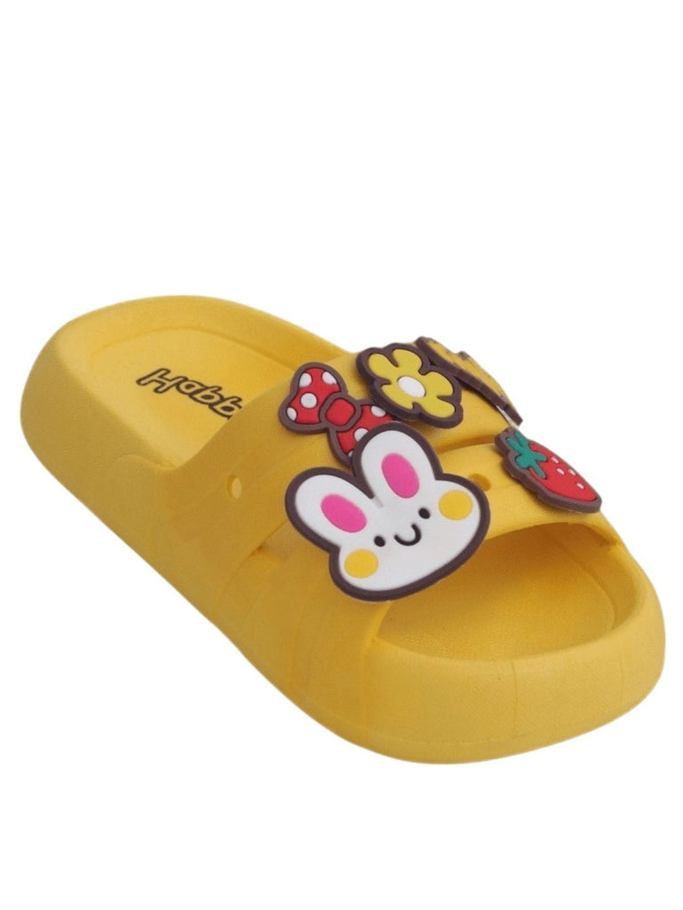 Sunny Meadow Yellow Slides - Whimsical Garden Motifs for Joyful Steps-Angle View