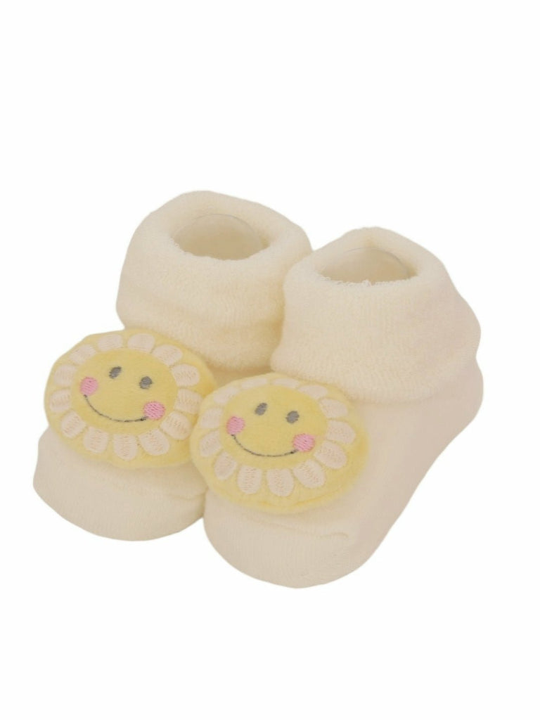 Sunny Smiles Baby Socks - Warm Cream Delight-Front View