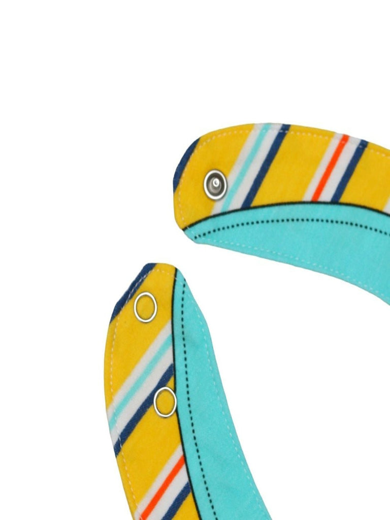 Detail of double snap closure on Sunny Stripes Baby Bib