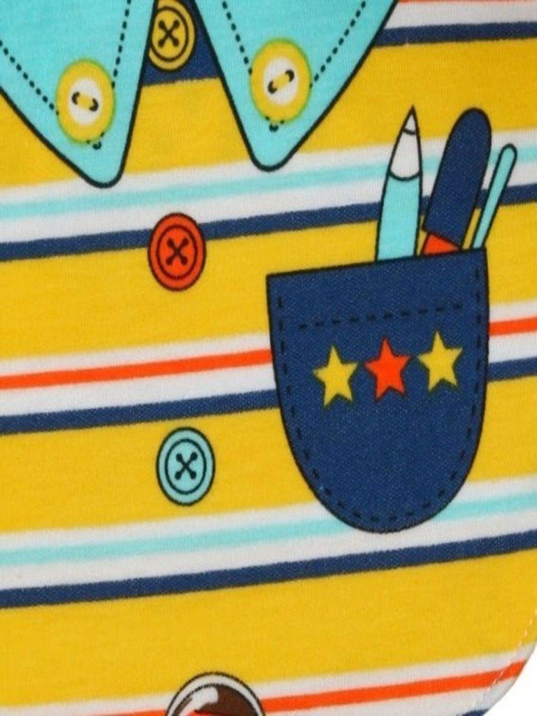 Close-up of Sunny Stripes Artistic Tools  Cotton Baby Bib for Boys