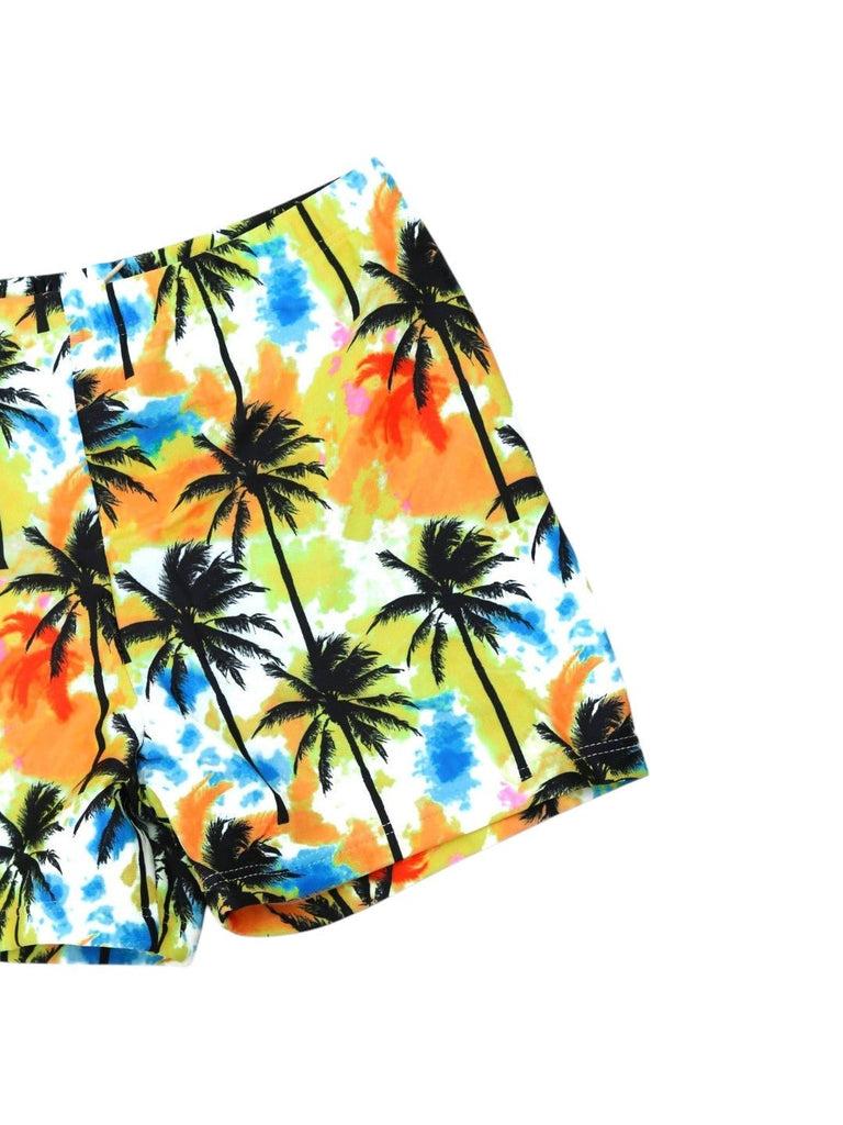 Sunset Palm Tree Swim Shorts for Boys - Bright and Fun-close up