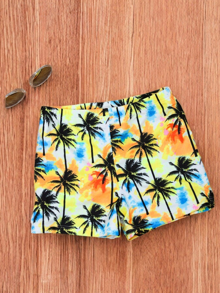 Sunset Palm Tree Swim Shorts for Boys - Bright and Fun