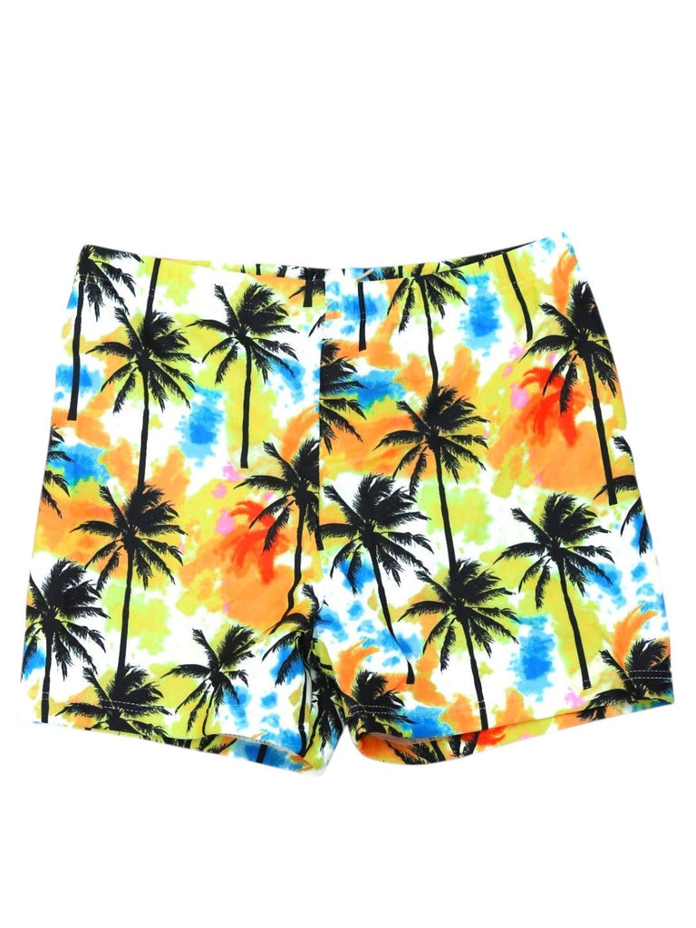 Sunset Palm Tree Swim Shorts for Boys - Bright and Fun-front view