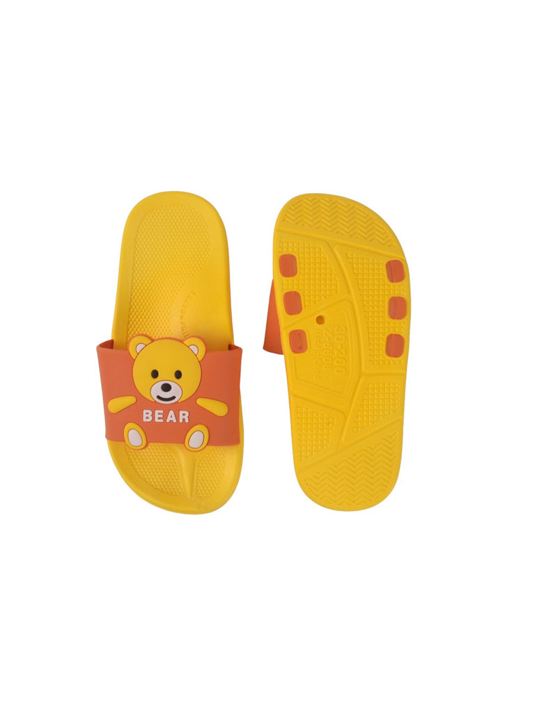 Back View of the Yellow Teddy Applique Slides with Comfort Footbed.