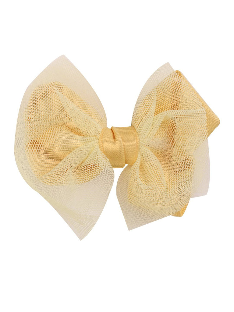 Front view of the Sunshine Bliss Tulle Hair Bow for Girls in yellow.