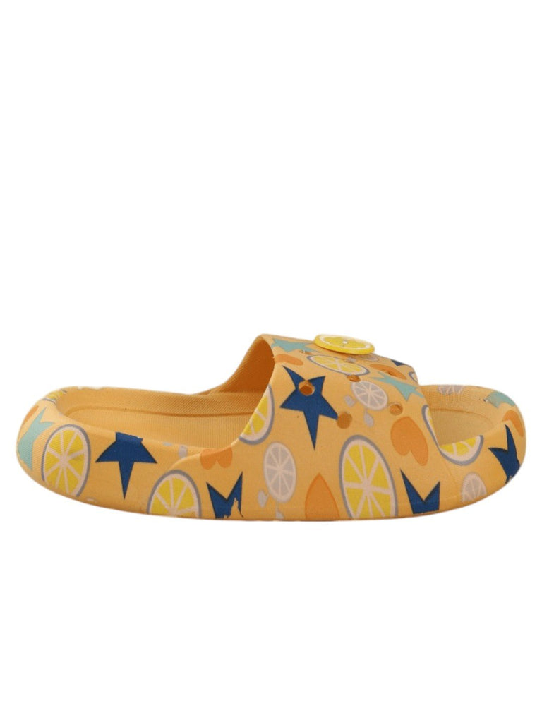 Sunshine Citric Fruit and Star Print Slides - Yellow-Side view