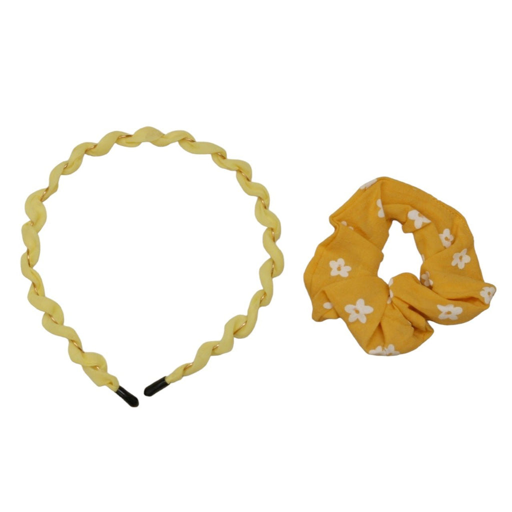 Yellow twisted headband and scrunchie  for girls by Yellow Bee.