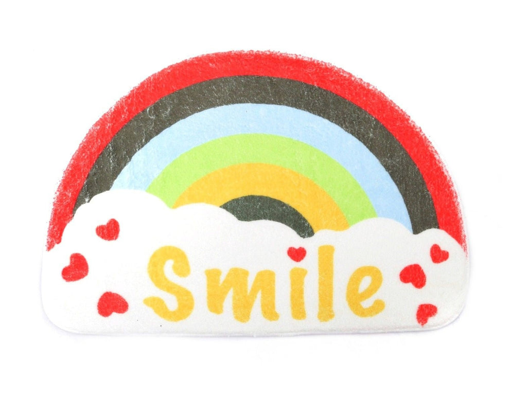 Close-up of Yellow Bee Rainbow Design Bedroom Doormat with Smile Text