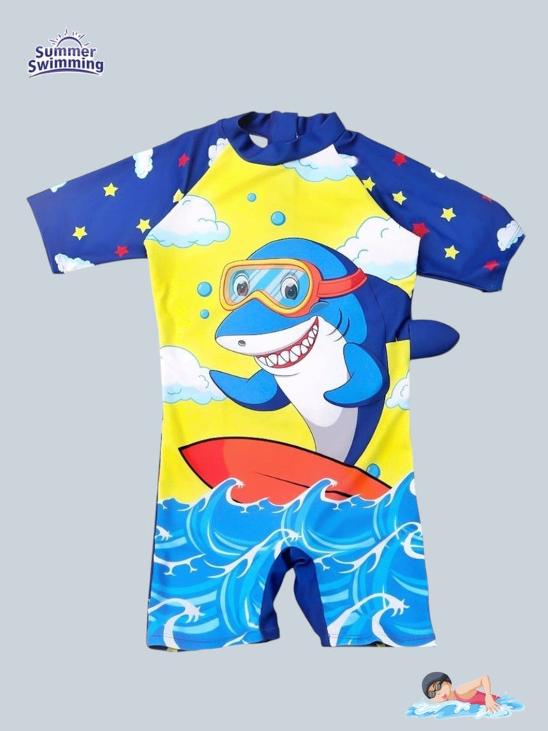 dino-splash-boys-yellow-half-sleeve-dinosaur-print-swimsuit-creative view