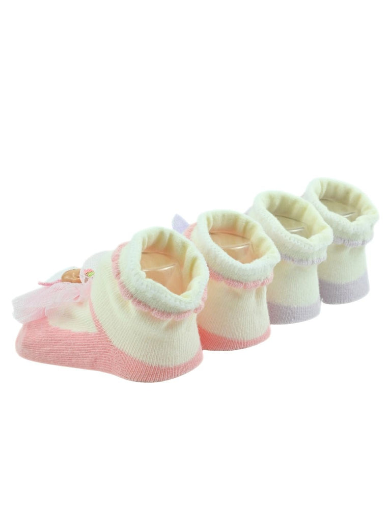 2Sweet Baby Cotton Socks with Bear Applique & Tulle Design for Girls – Pink & Purple - Back View