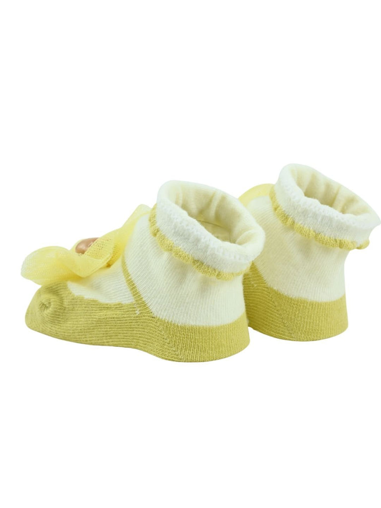 Sweet Baby Cotton Socks with Bear Design for Girls - Yellow - Back View