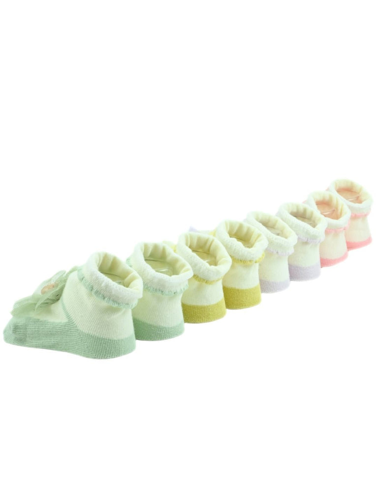 Sweet Baby Cotton Socks with Bear & Floral Design for Girls- Pink, Purple, Green & Yellow - Back View