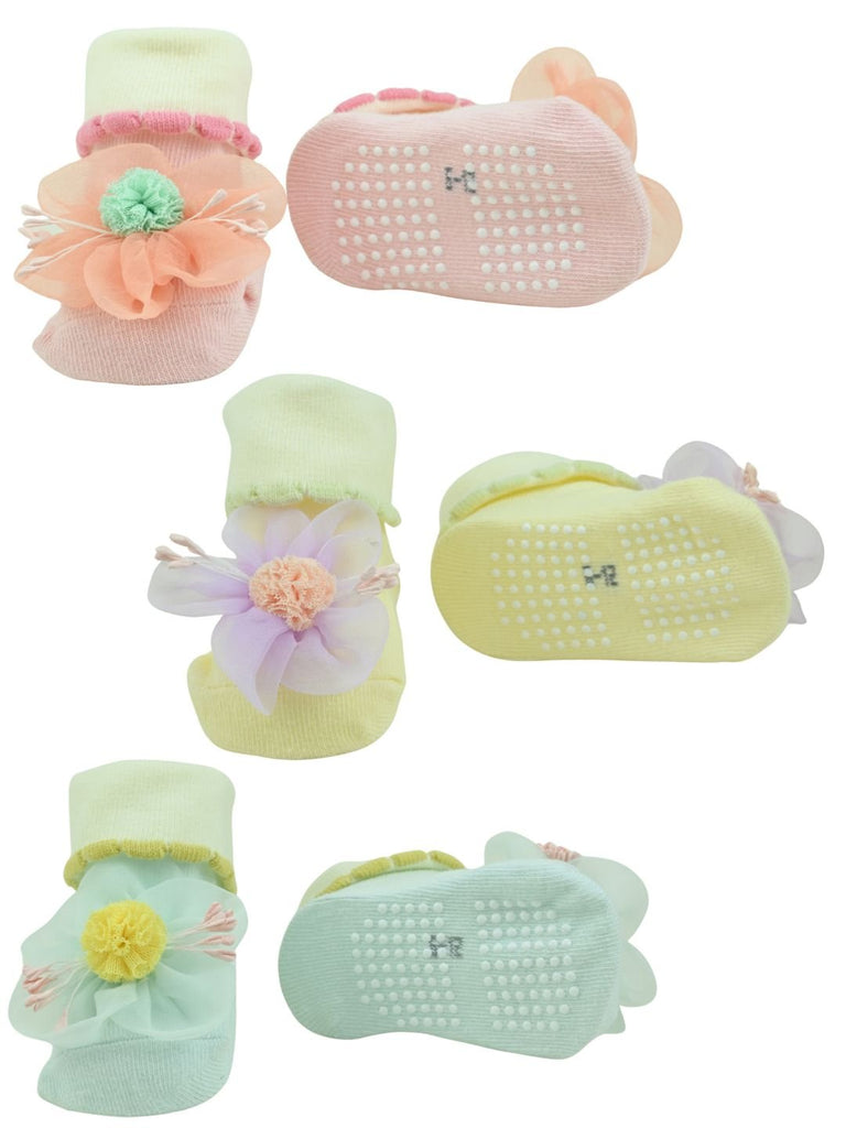 Sweet Blossom Baby Ankle Socks – Multi-Color Floral Booties for Girls - Multi - Front & Back View