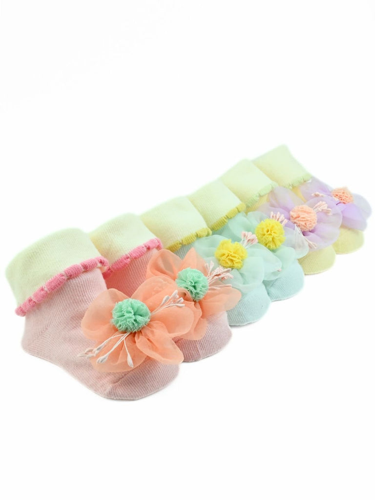 Sweet Blossom Baby Ankle Socks – Multi-Color Floral Booties for Girls - Multi - Angle View