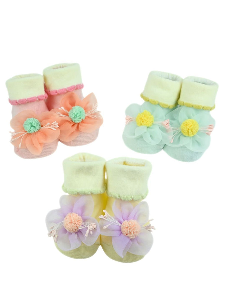 Sweet Blossom Baby Ankle Socks – Multi-Color Floral Booties for Girls - Multi - Front View