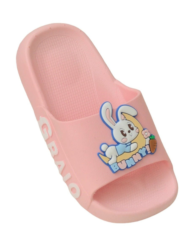 Sweet Bunny Beach Sliders in Soft Pink Rabbit-Themed for Girls - Angle View