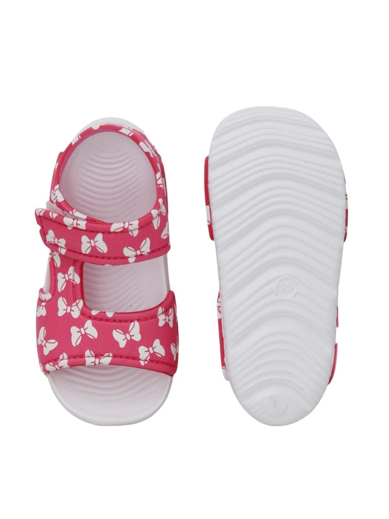 Sweet Charm All-over Bow Print Pink Sandals for Kids-Front & Back View