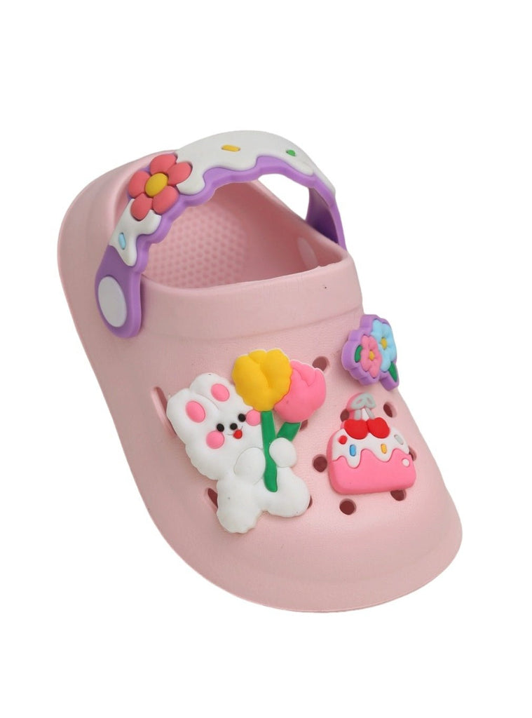 Yellow Bee Pastel Pink Clogs with Sweet Treats and Floral Charms