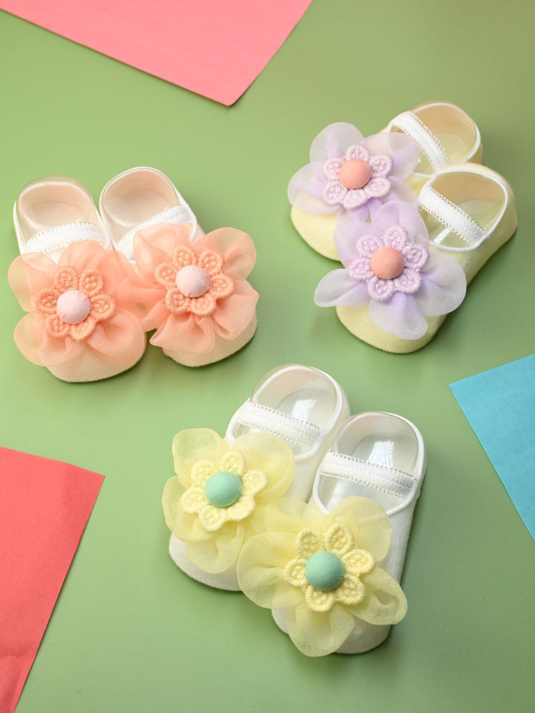 Infant Socks Set of with Floral Charm – Multi – Yellow Bee India
