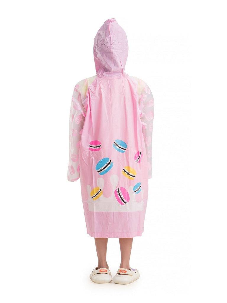 Back view of Sweet Macaron Hooded Raincoat for Girls showcasing the full design.