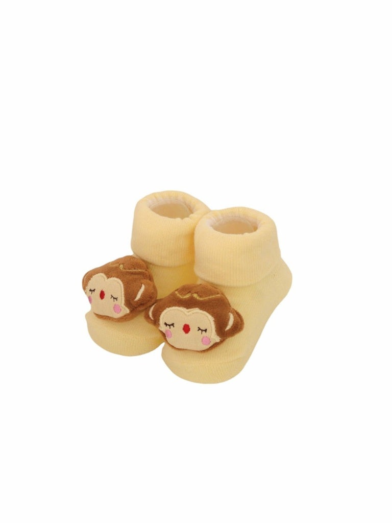 Sweet Monkey Face Baby Socks - Sunny Yellow-Front View