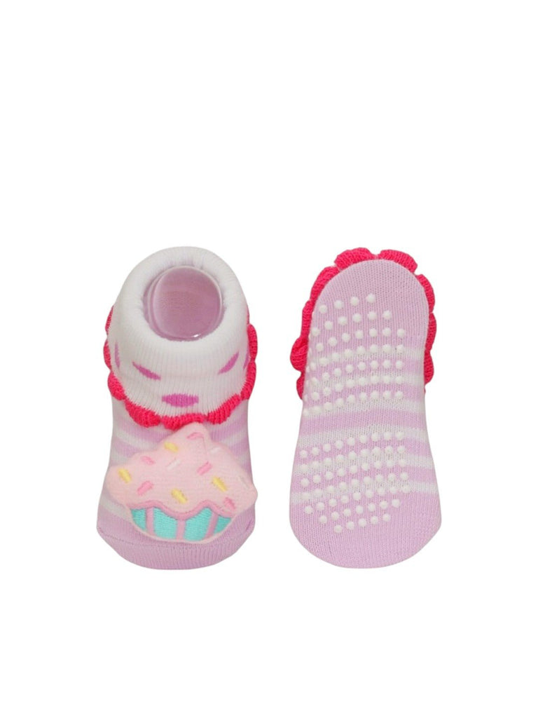 Sweet Pink Charm Cupcake Socks for Girls- Front & Back View