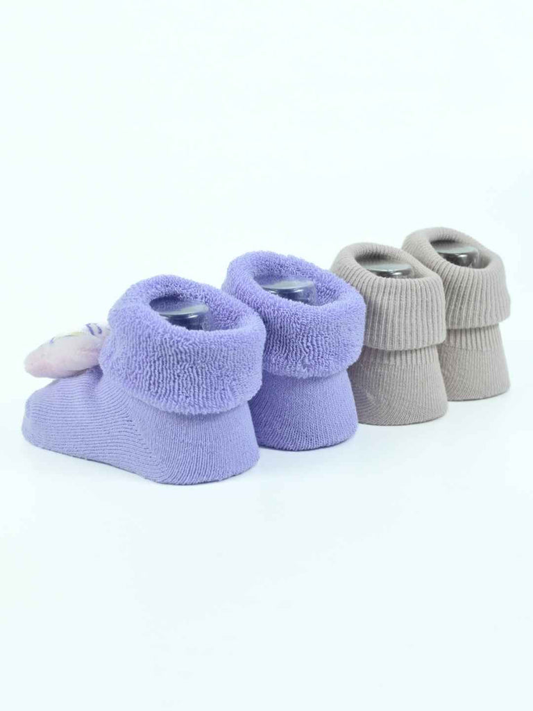 Sweet Steps Baby Socks Duo – Strawberry Bunny & Butterfly Plush Booties in Soft Pastels-Back View