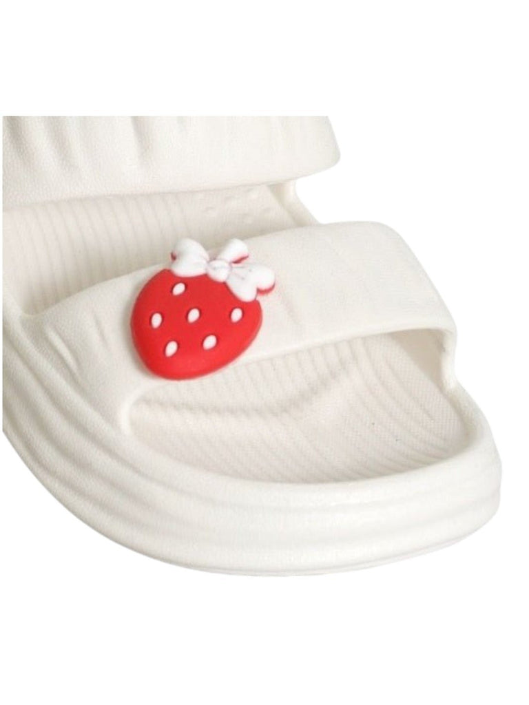 sweet-steps-white-strawberry-and-bow-sandal-close up view