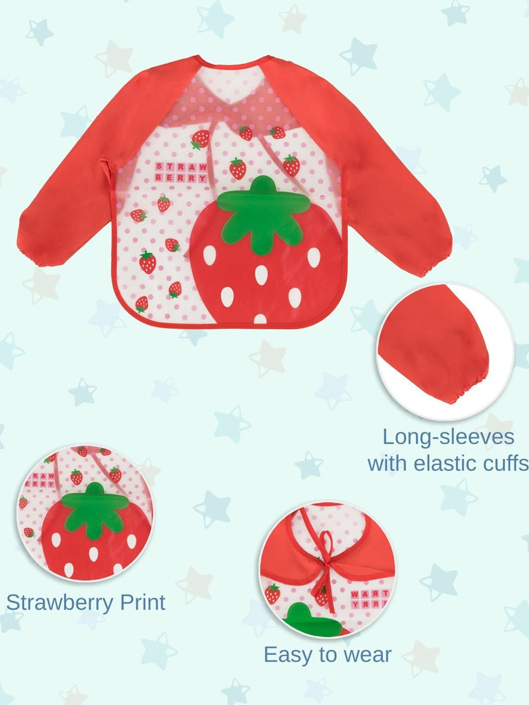 Detail view of the waterproof and comfortable material of the Sweet Strawberry Patch baby bib.