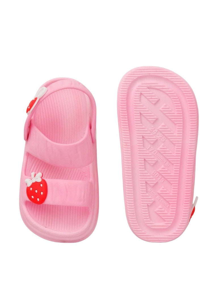 Sweet Strawberry Pink Bow Sandals for Kids-front & Back