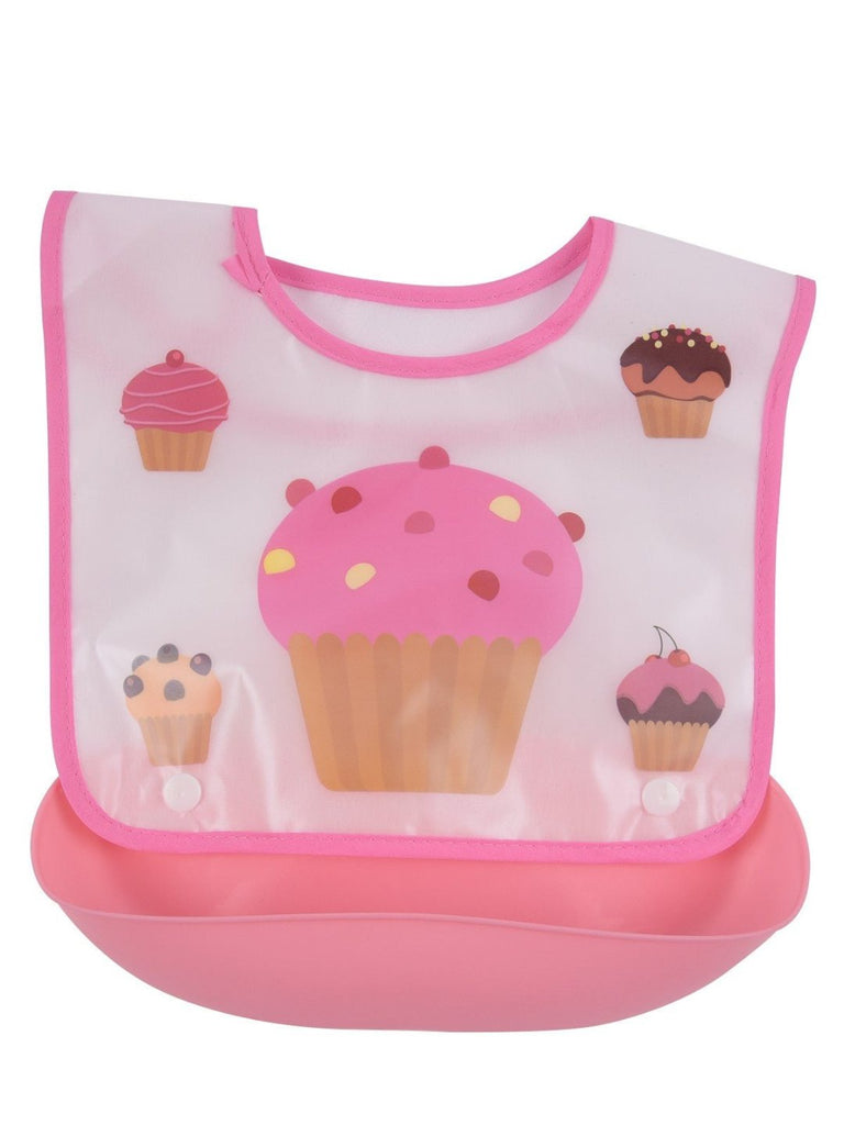 Front View of Yellow Bee Sweet Treats Cupcake-Themed Baby Bib