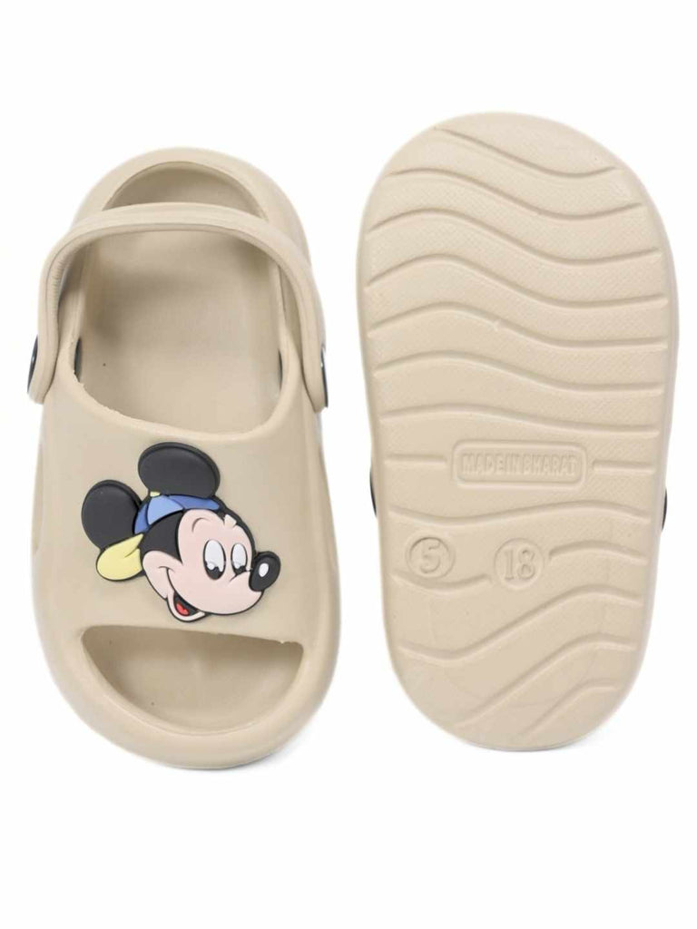 Sweet & Trendy Mickey Mouse Face Charm Sandals for Boys – Beige-Front & back View