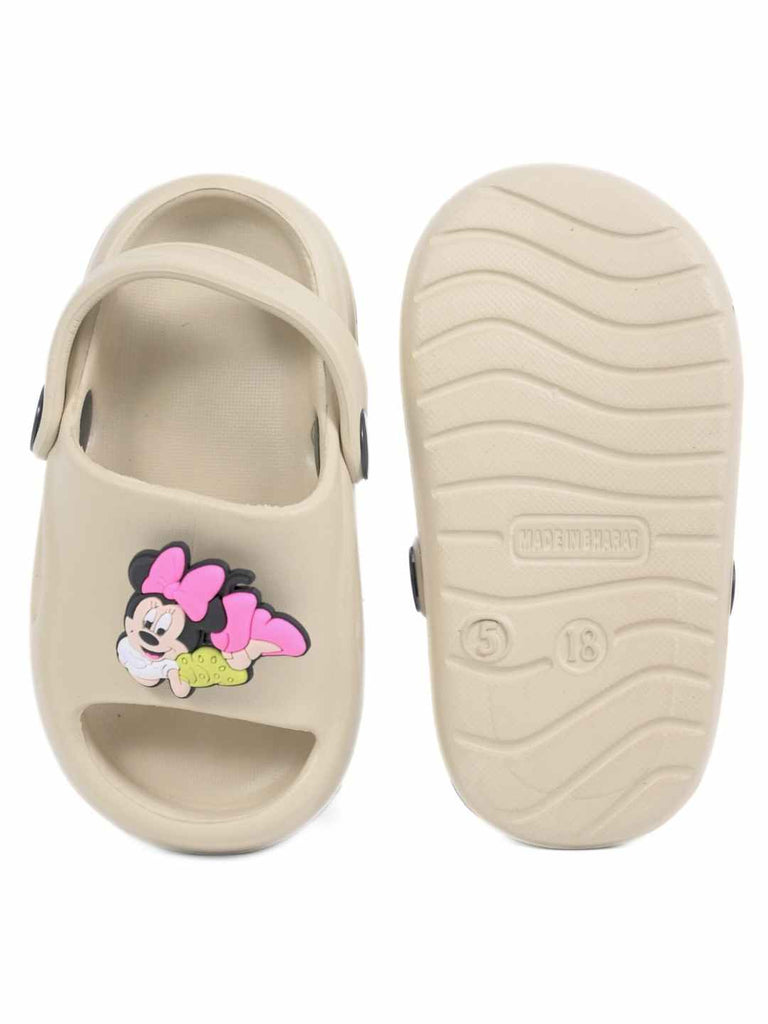 Sweet & Trendy Minnie Mouse Rotating Charm Sandals for Girls – Beige - Front & Back View