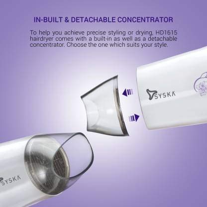Close-up of the Syska Trendsetter HD1615 Hair Dryer highlighting the ionic function
