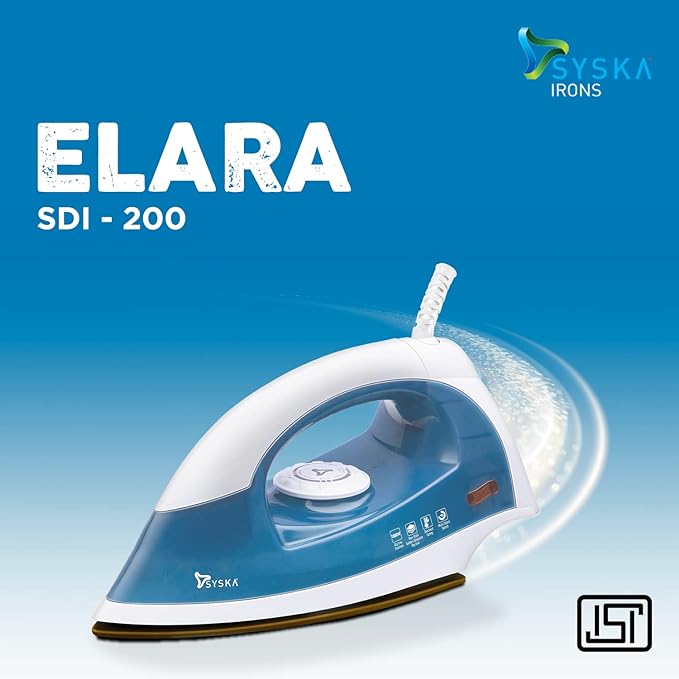 The elegant Syska Elara SDI-200 Dry Iron featured in a sleek teal color.