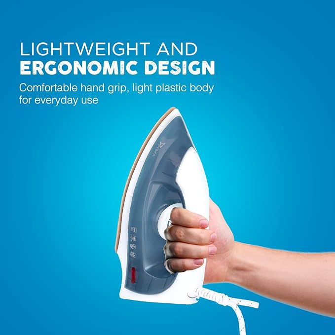 Full view of the Syska SDI-200 Dry Iron in teal, designed for effective and safe ironing.