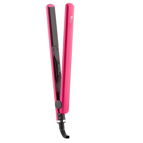 Front view of Syska SuperGlam Hair Straightener with sleek design and vibrant pink color.