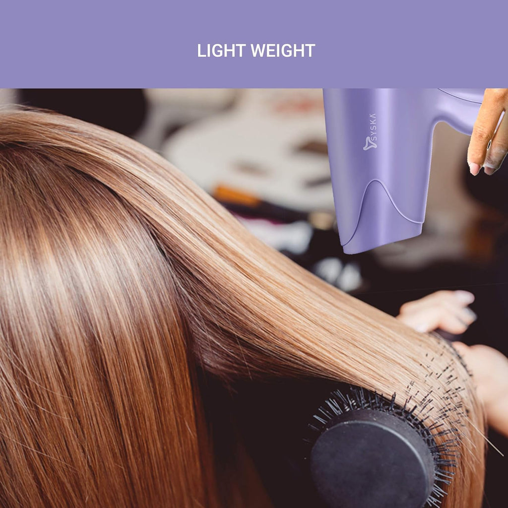 The lightweight Syska HD1600 Trendsetter Hair Dryer in use, showcasing its easy-to-handle design